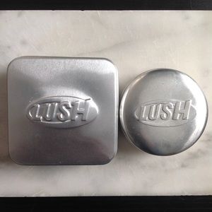 Lush shampoo and massage bar tins